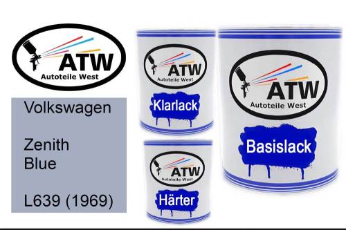 Volkswagen, Zenith Blue, L639 (1969): 1L Lackdose + 1L Klarlack + 500ml Härter - Set, von ATW Autoteile West.